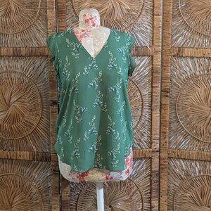 Loft Green Lily of the Valley Flutter Blouse GUC Sz L